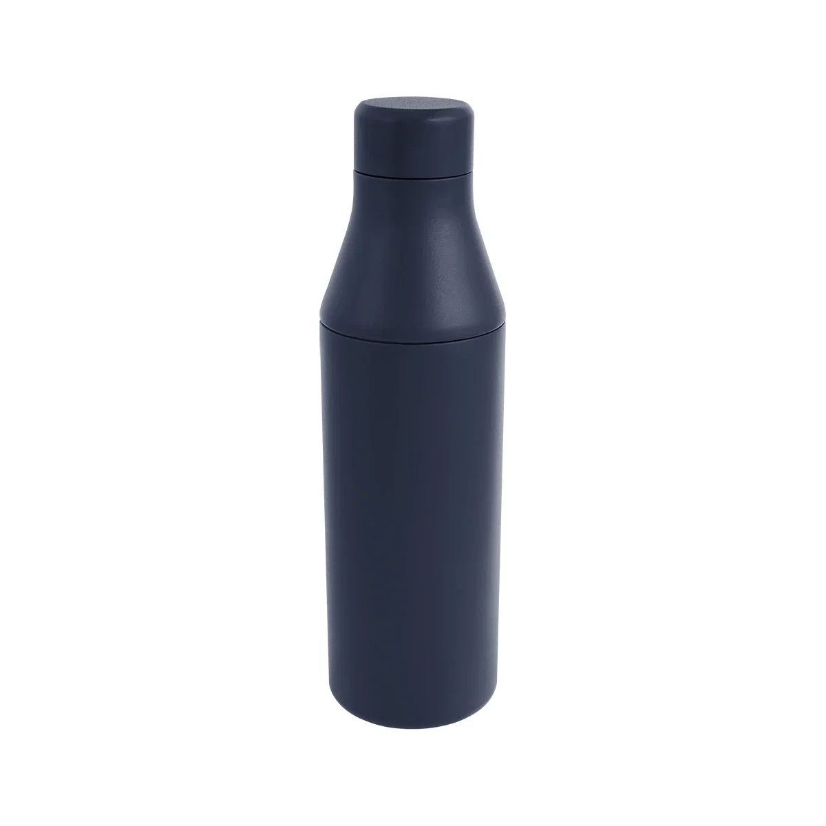 Black bottle angled to reveal the smooth branding surface