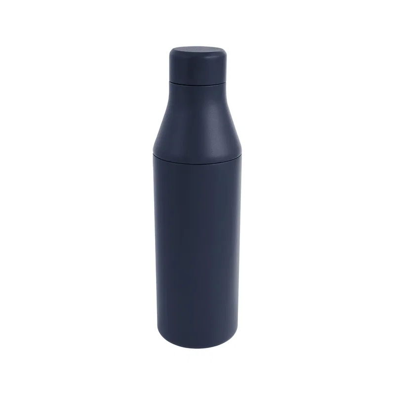 Black bottle angled to reveal the smooth branding surface