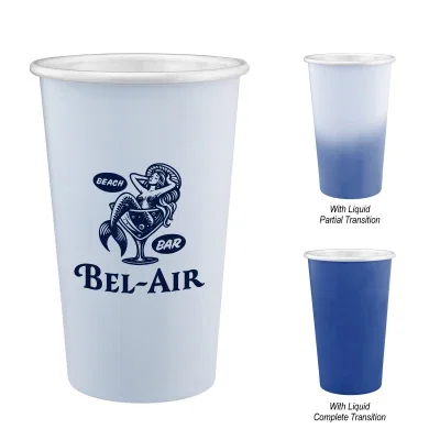 Fifteen ounce recycled aluminum cup with a color changing finish