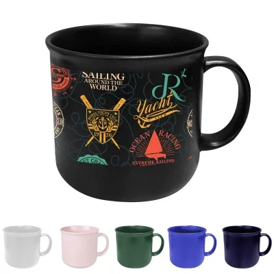 Matte ceramic mug with a rounded handle and wide body