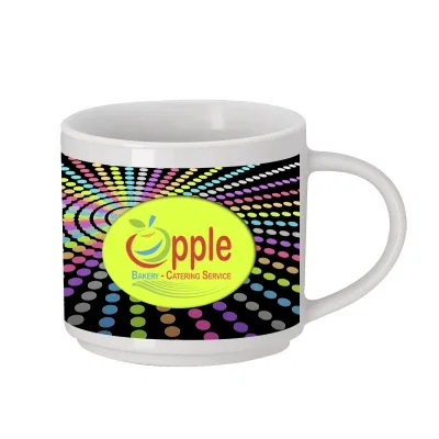 Fifteen ounce sublimation mug shown from the front with handle at right