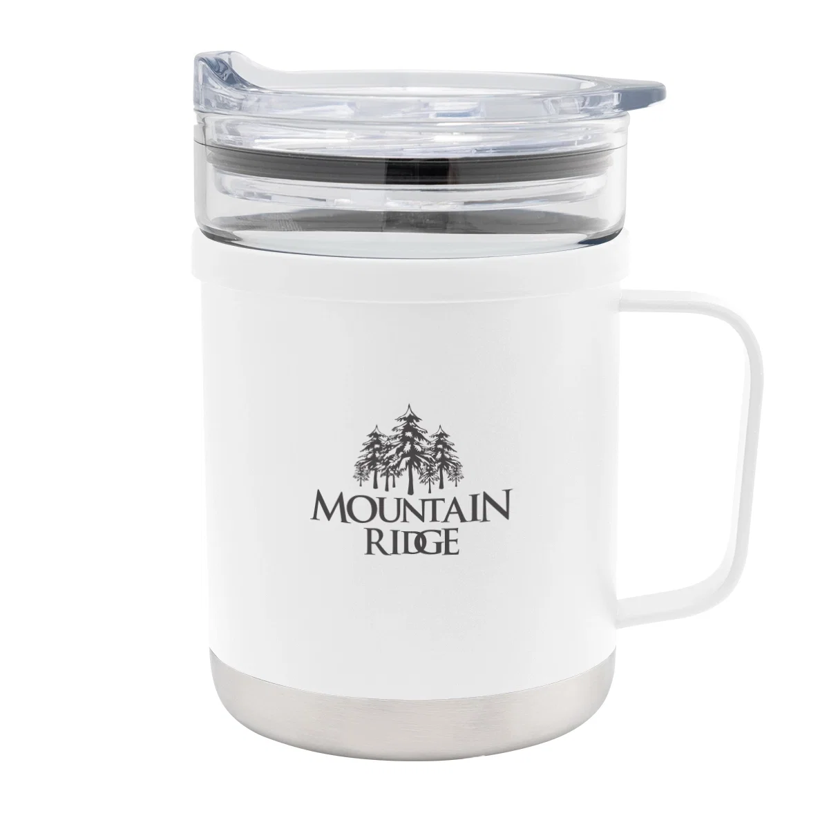 Glass mug with a stainless steel base holding 15 ounces