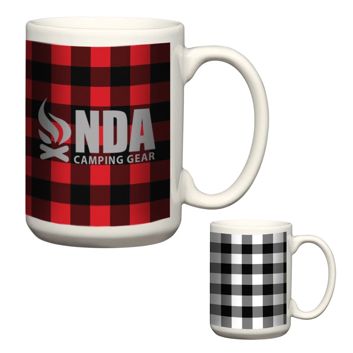 Northwoods coffee mug in white with black accent, 15 ounce size