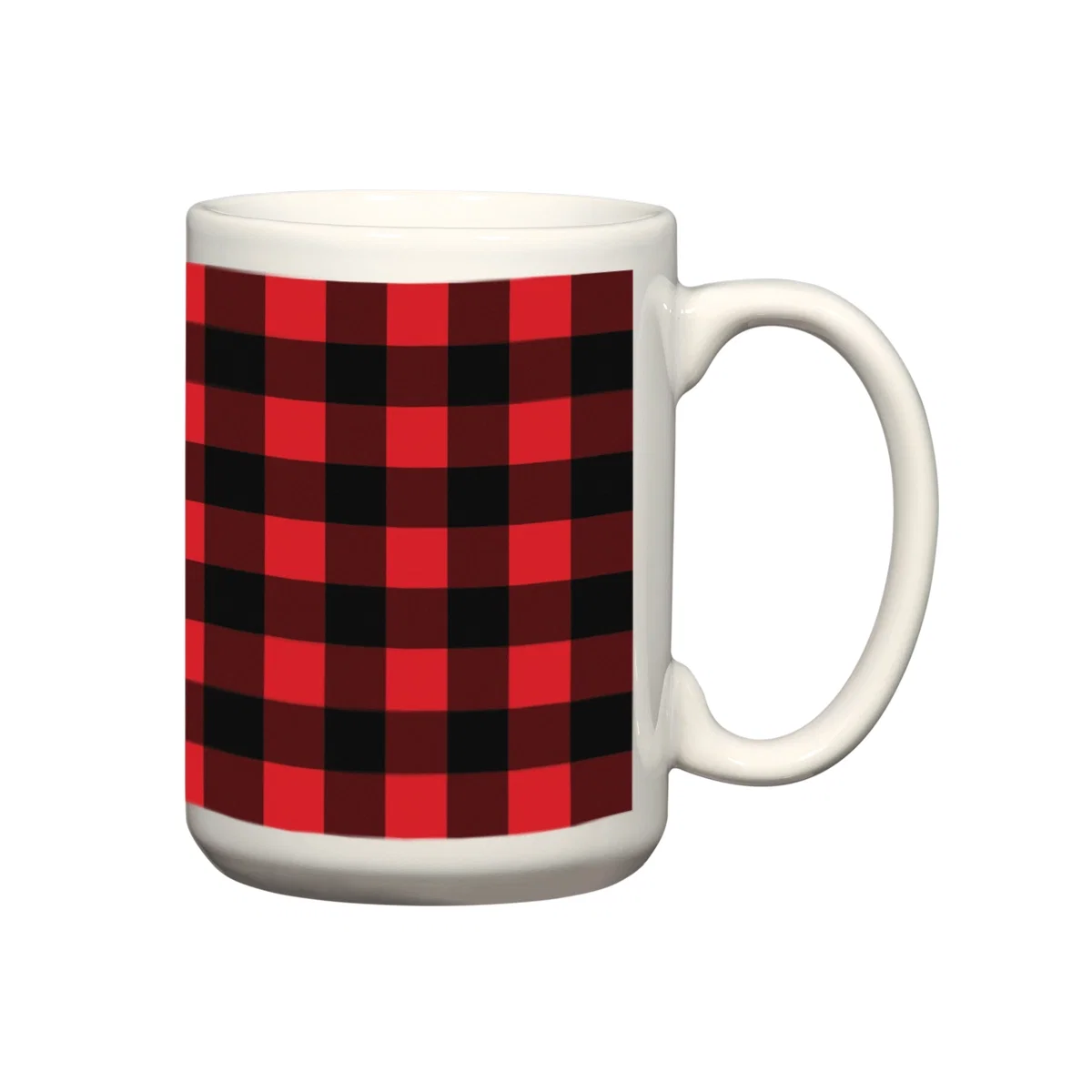 Handle side of the two-tone drinkware measuring about four and a half inches