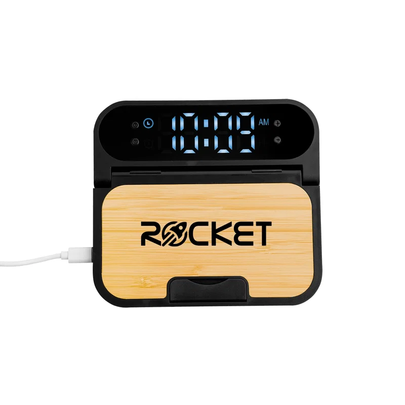15W Bamboo Folding Charger With Digital Clock — view 5