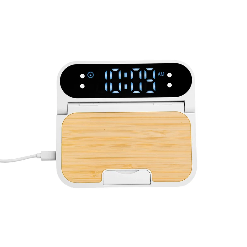 15W Bamboo Folding Charger With Digital Clock — view 7