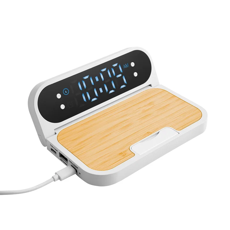 15W Bamboo Folding Charger With Digital Clock — view 8