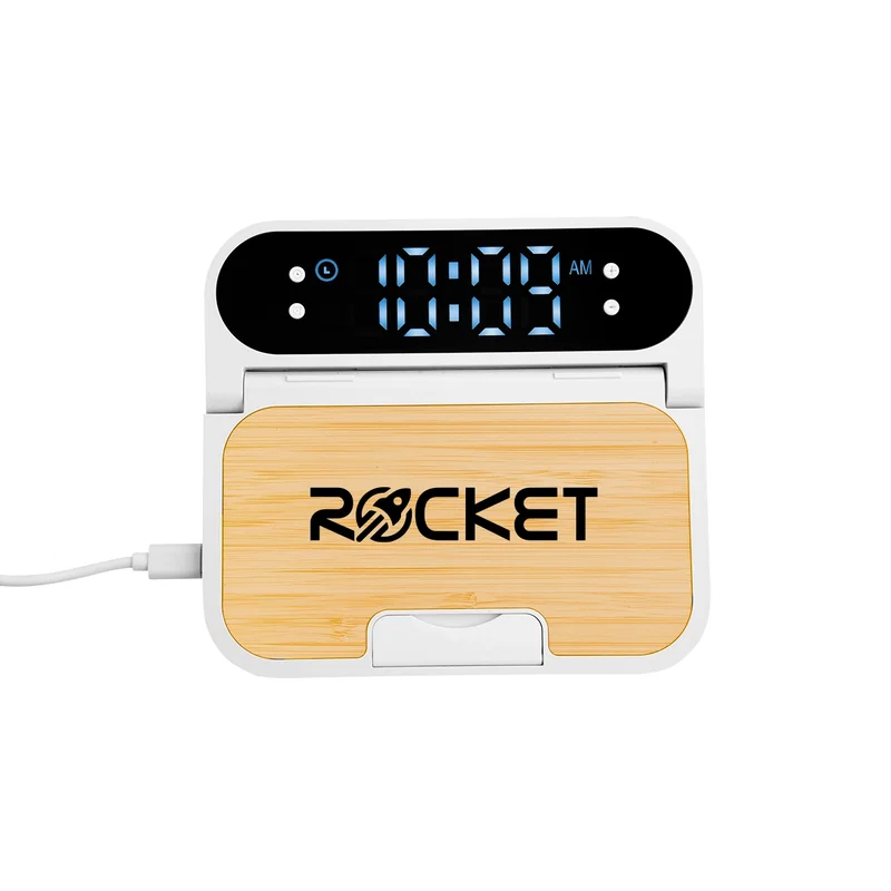 15W Bamboo Folding Charger With Digital Clock — view 9