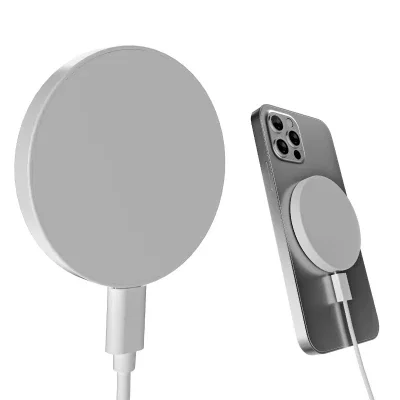 Compact magnetic charging puck measuring just over two inches