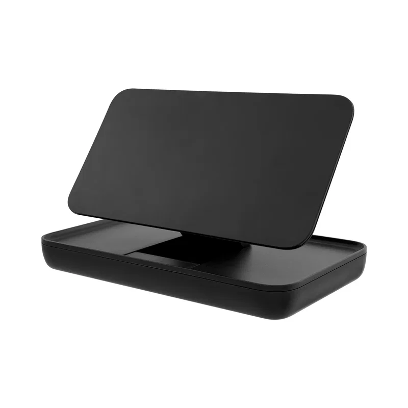 Device propped in landscape orientation on the base
