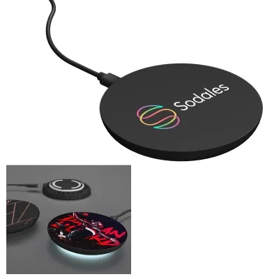 Slim black wireless charging pad with an illuminated ring