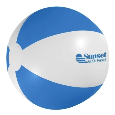 Inflatable beach ball shown fully blown up against a plain backdrop