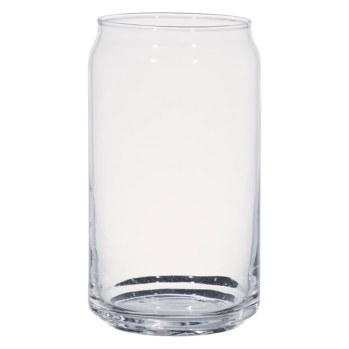 Empty can shaped tumbler standing alone against a plain backdrop