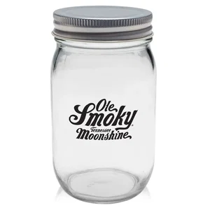 Canning-Lid Mason Jar Glasses, 16 oz. Glass with Aluminum Lid, 2.75" x 5.25" x 2.5", Full-Color Imprint