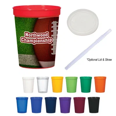 Full color stadium cup printed with edge-to-edge artwork
