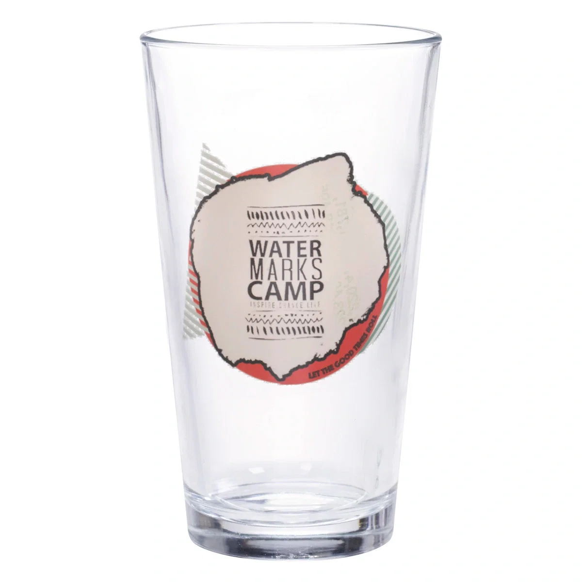 Clear 16 ounce pint glass with tapered sides and a thick base