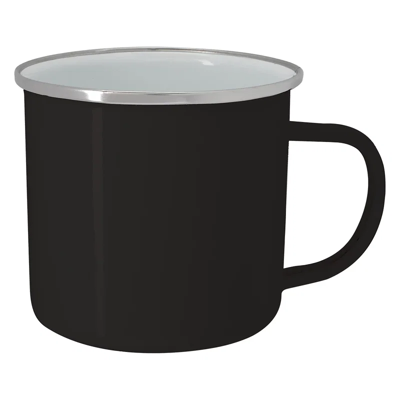 Hand curled around the short steel drinkware