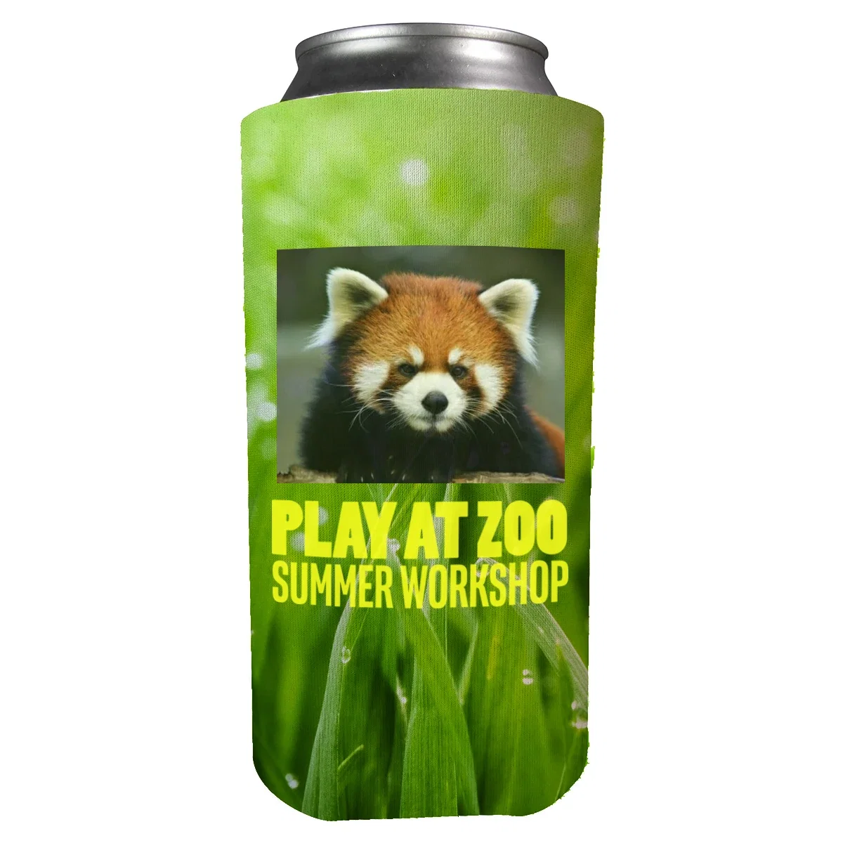 Sleeve wrapped around a can and held upright