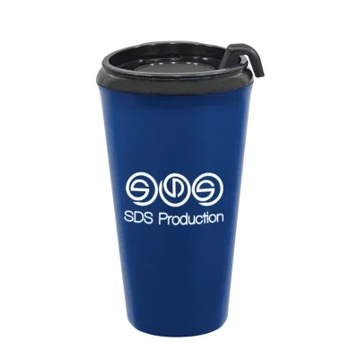 Plastic tumbler with a black lid and matching insert