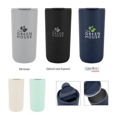 Sixteen ounce recycled stainless steel tumbler, six inches tall
