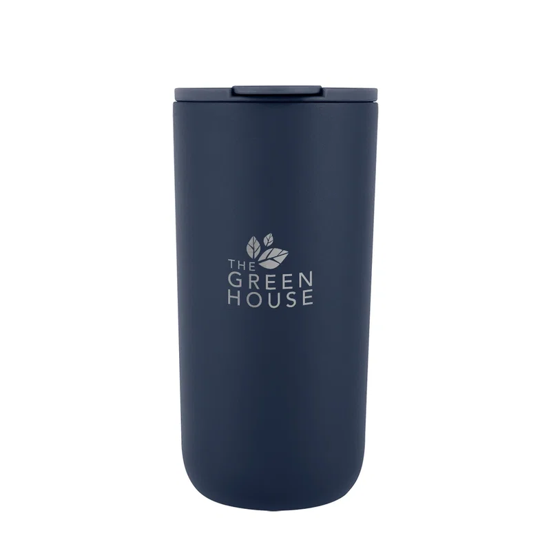 Softly lit shot of the stainless steel tumbler on white