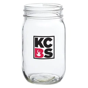 Clear Mason Jar Drinking Glasses, 16 oz., 2.5" x 5.25" x 2.75" Glass, Full-Color Imprint