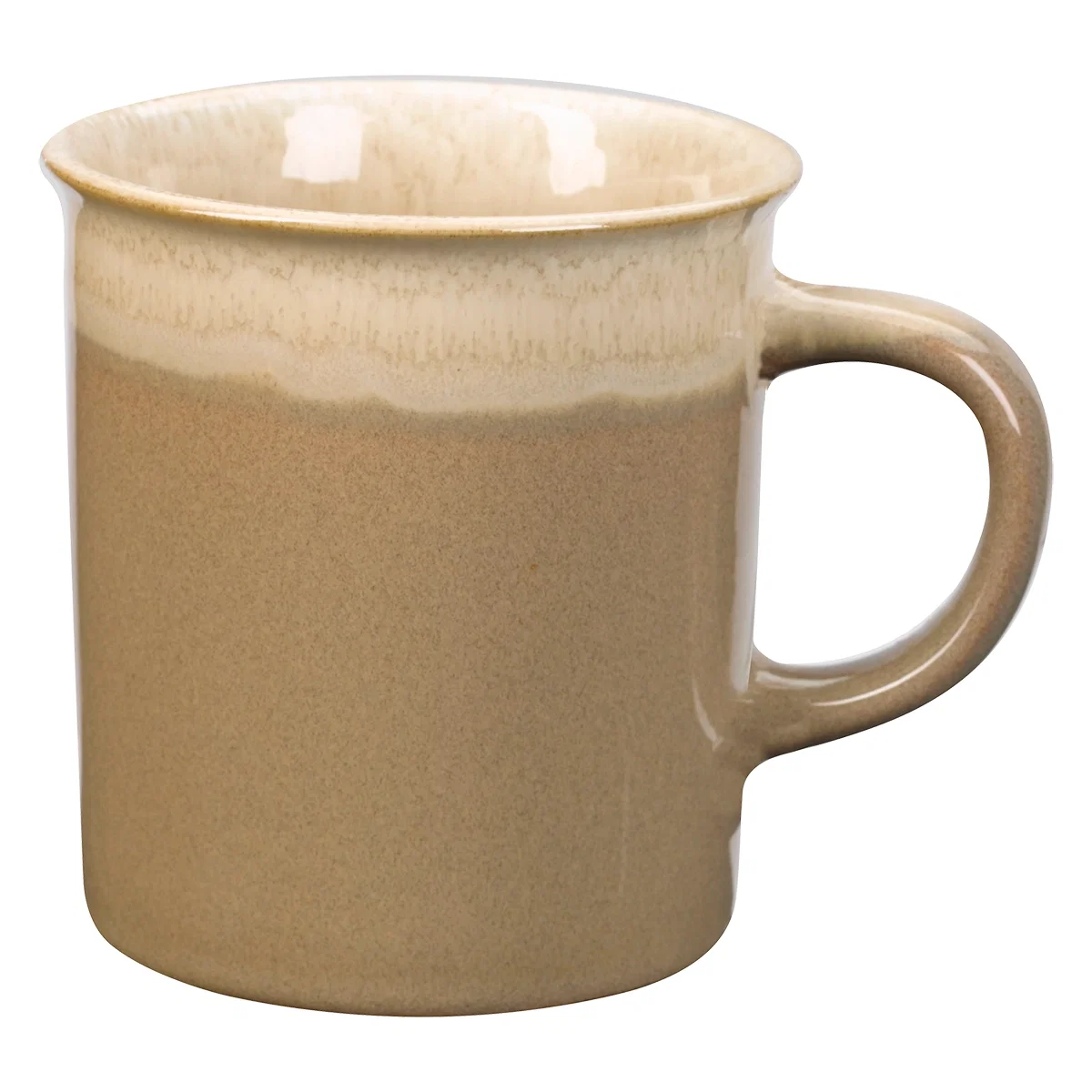 Gray mug photographed straight on at full height