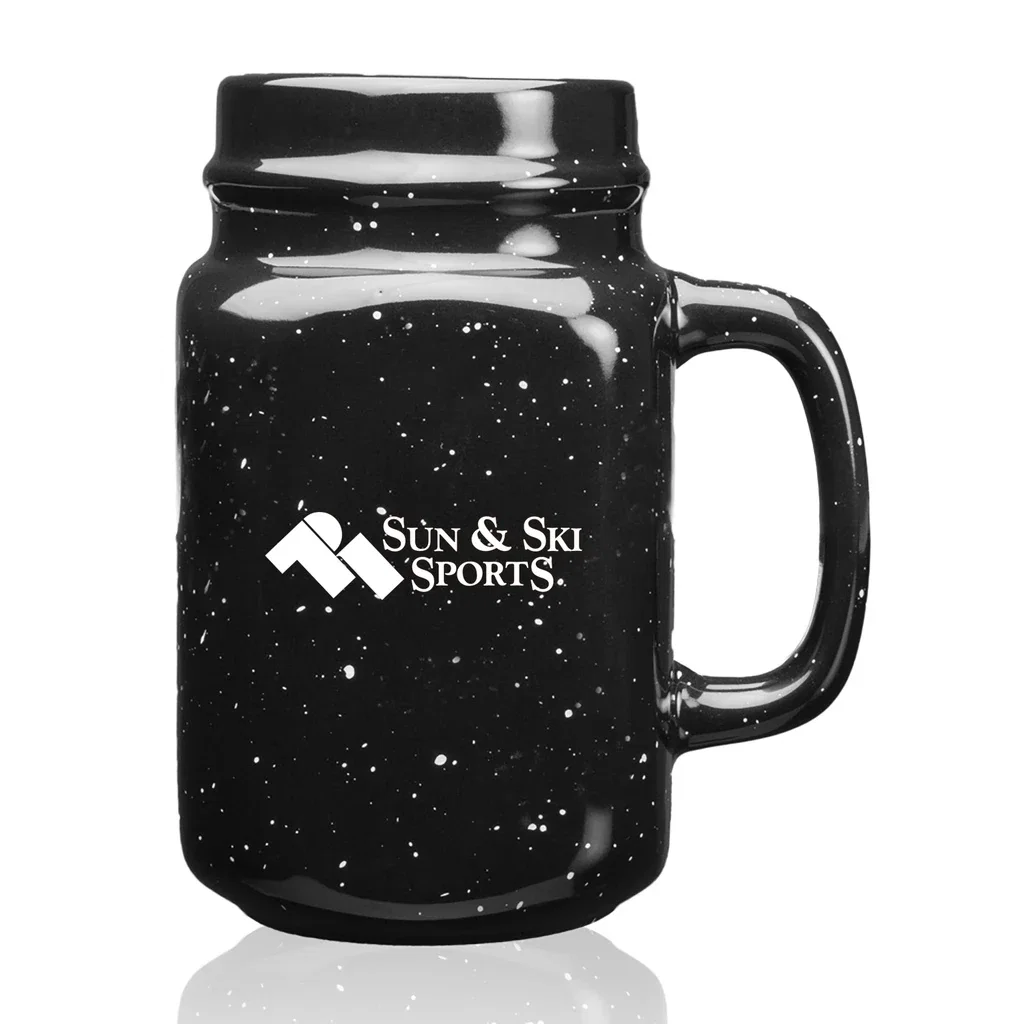 16 oz. Savannah Speckle Ceramic Mason Jars — Black — view 2