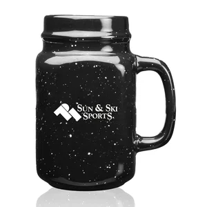 Savannah Speckle Ceramic Mason Jar, 16 oz. Stoneware, 3" x 5" x 2.5", Full-Color Imprint