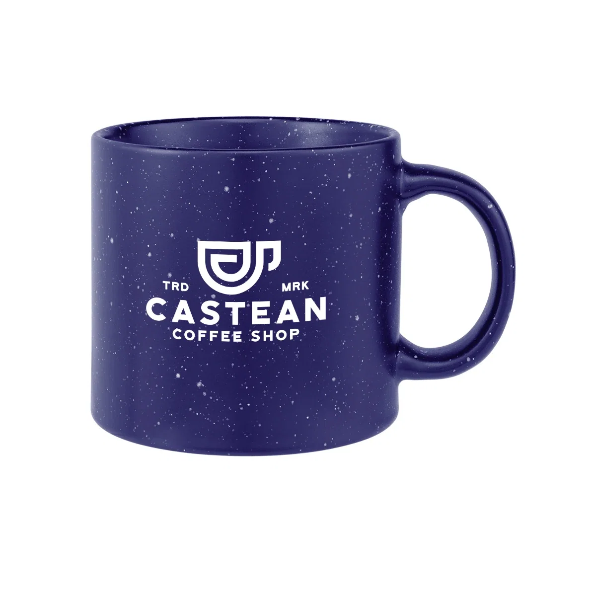 Sixteen ounce speckled mug with a comfortable rounded handle