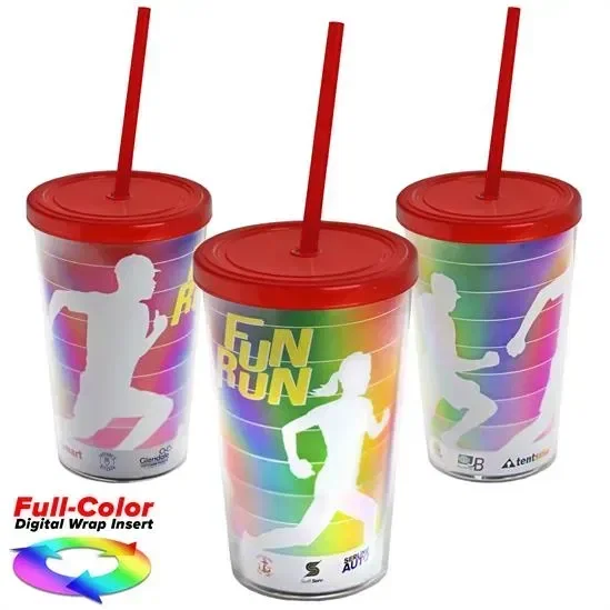 Transparent Tumbler with Straw Lid and Full-Color Paper Insert (16 oz.)