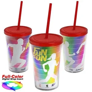 Transparent Tumbler with Straw Lid and Full-Color Paper Insert (16 oz.)