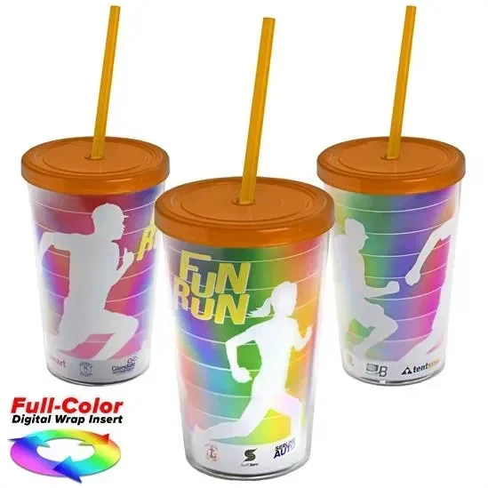 Transparent Tumbler with Straw Lid and Full-Color Paper Insert (16 oz.) — view 2