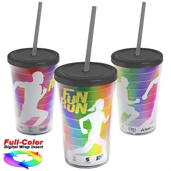 Transparent Tumbler with Straw Lid and Full-Color Paper Insert (16 oz.) — view 3