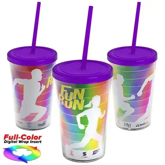Transparent Tumbler with Straw Lid and Full-Color Paper Insert (16 oz.) — view 7