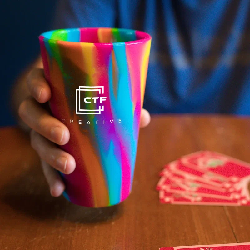 Bright drinkware packed for a campsite morning