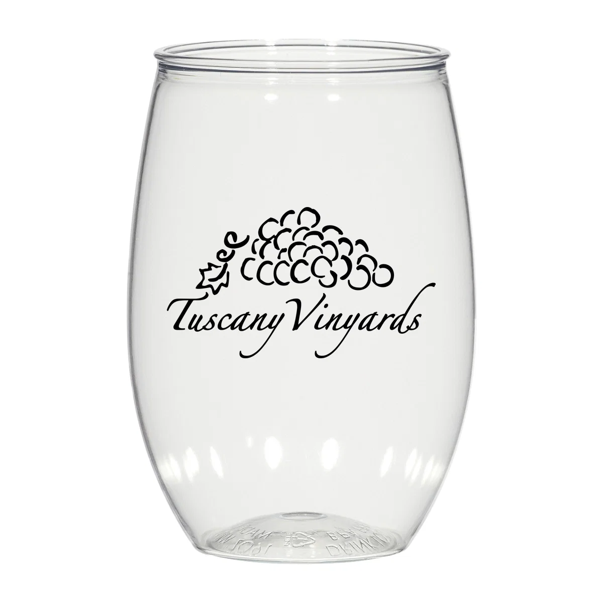 Stemless wine glass with a wide bowl and thick base