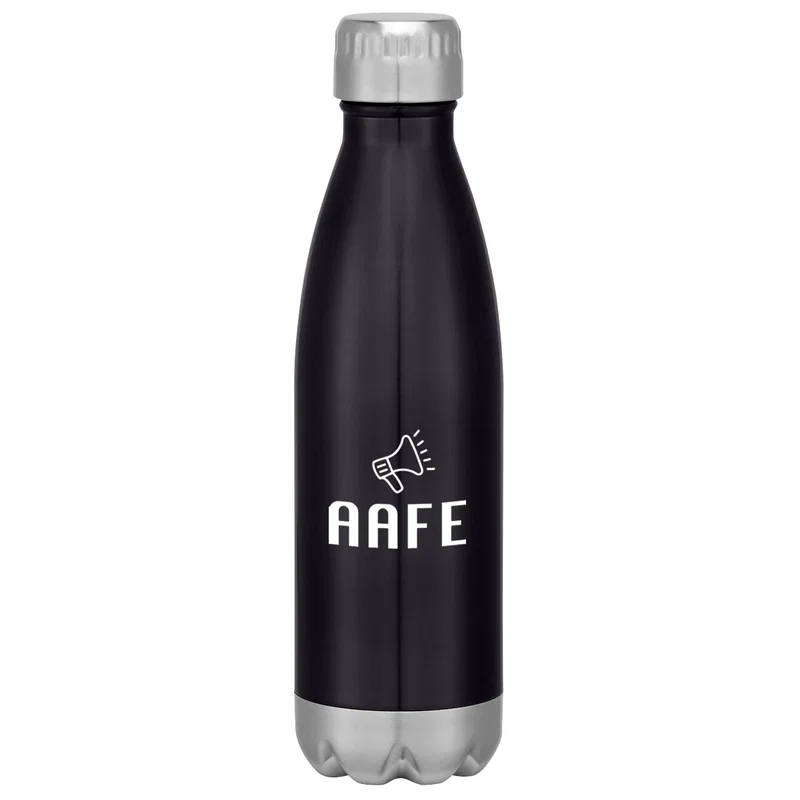 Portable hydration bottle tucked into a backpack side pocket