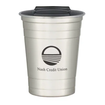 Stainless steel cup shown upright with a tapered profile
