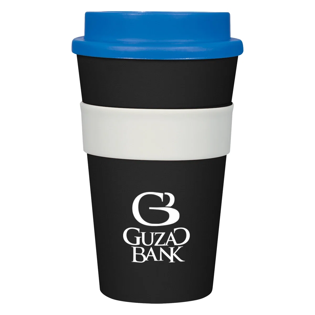Sixteen ounce travel tumbler standing beside its silicone sleeve