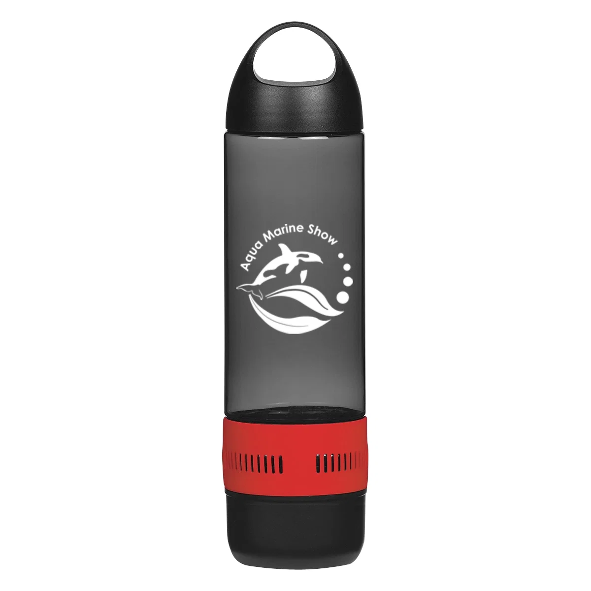 Water bottle with a detachable wireless speaker in the base
