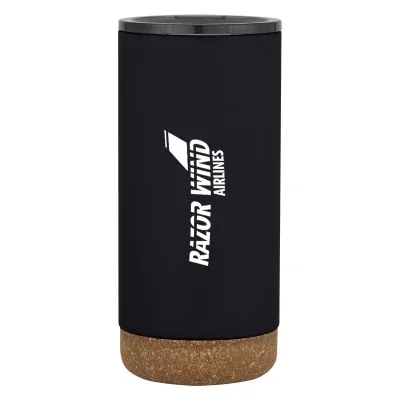 Stainless steel tumbler standing upright, sixteen ounces and seven inches tall