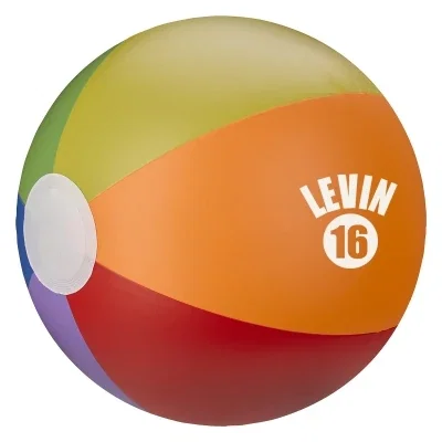 Rainbow beach ball inflated to sixteen inches across