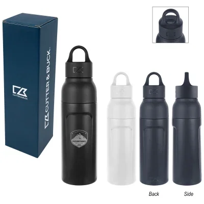 Recycled stainless steel bottle holding 17 ounces, eleven inches tall.
