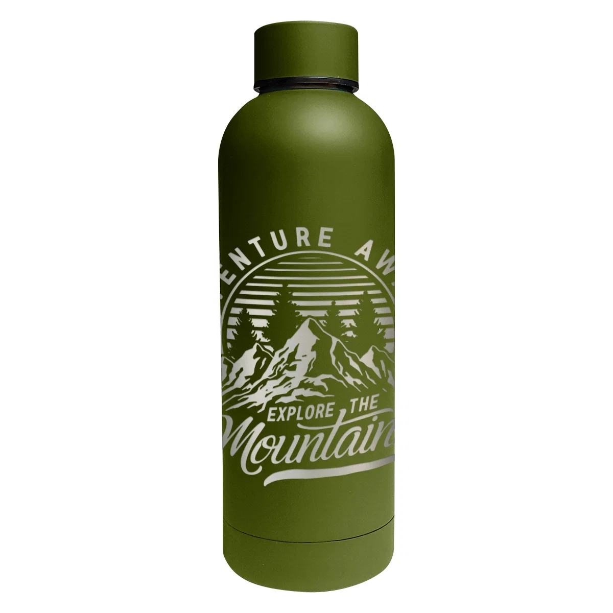 Stainless steel water bottle holding seventeen ounces with its lid attached