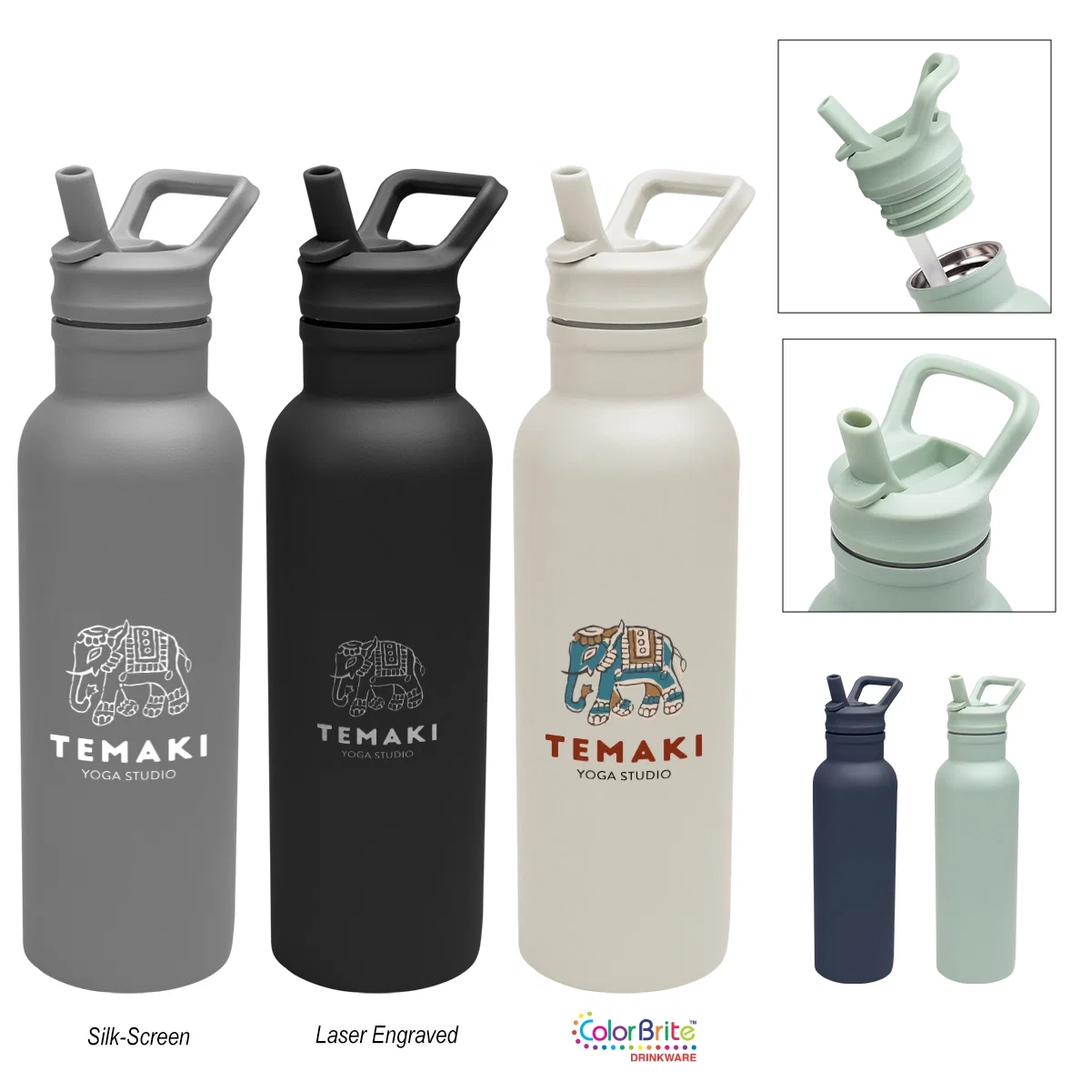 Recycled stainless steel bottle standing nine inches tall