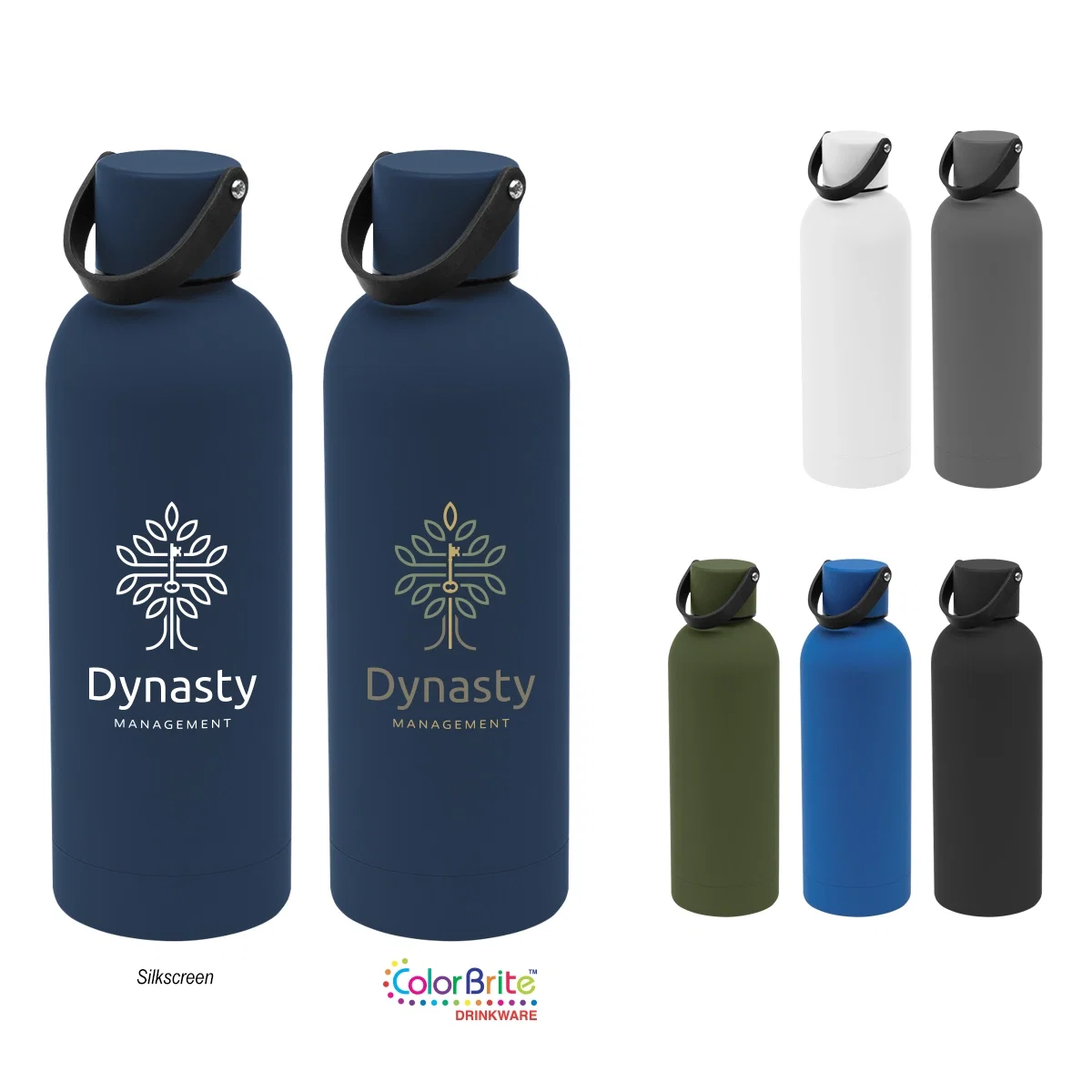 Seventeen ounce stainless steel bottle shown upright with the lid on