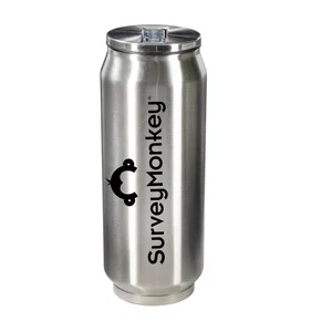 17 oz Vacuum Can with Straw, 2.75" x 7.5" Stainless Steel, Laser Engraved