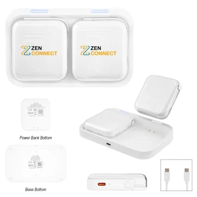 White magnetic power bank laid out with its cable