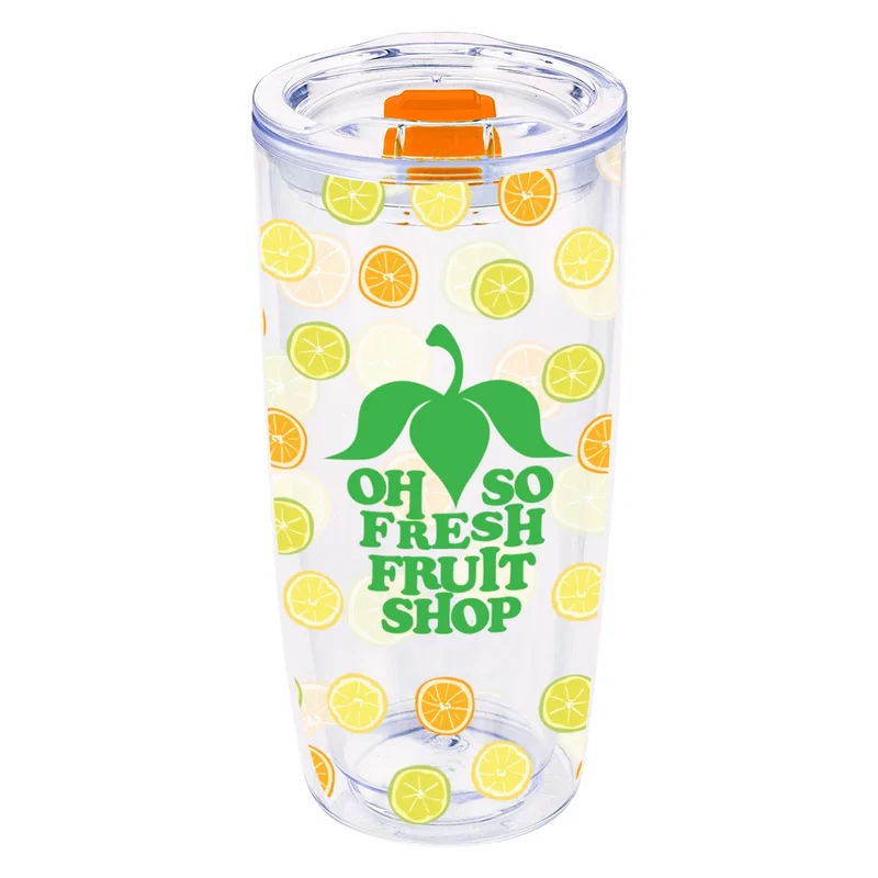 Straight-on shot of the clear tumbler body